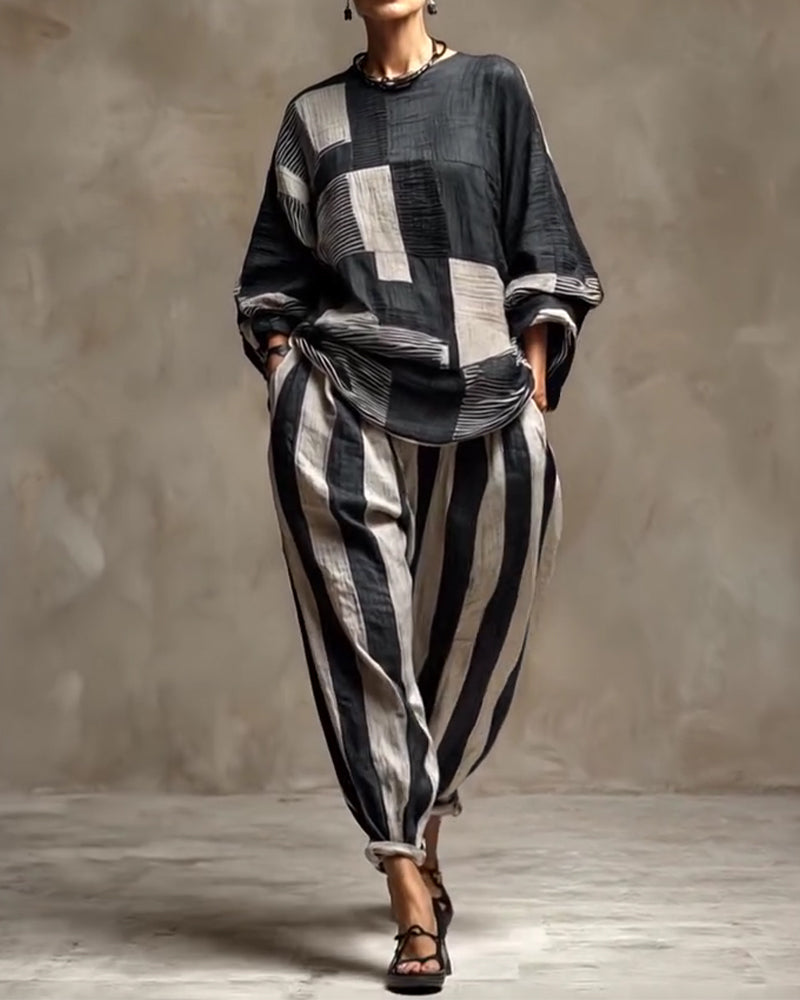 Casual Striped Round Neck Two-Piece Set