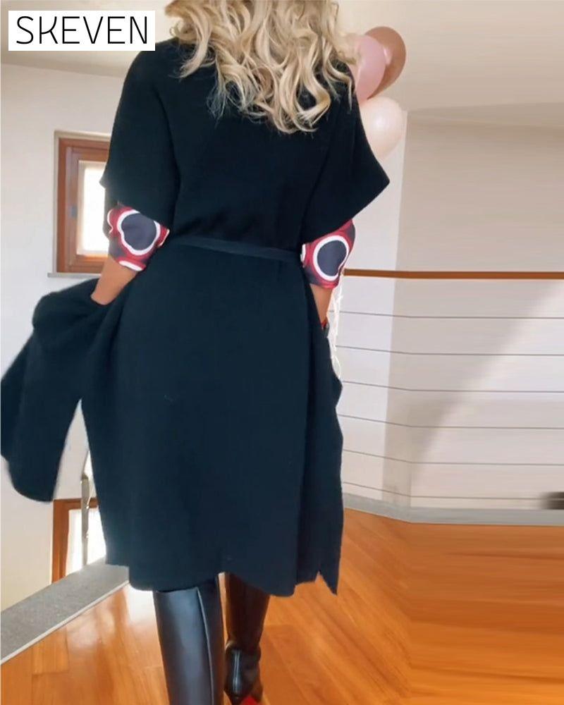 Lässige, einfarbige Strickjacke mit halben Ärmeln und Tasche