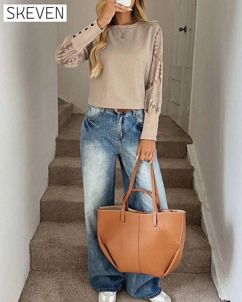 Langarmshirt mit Häkelspitze