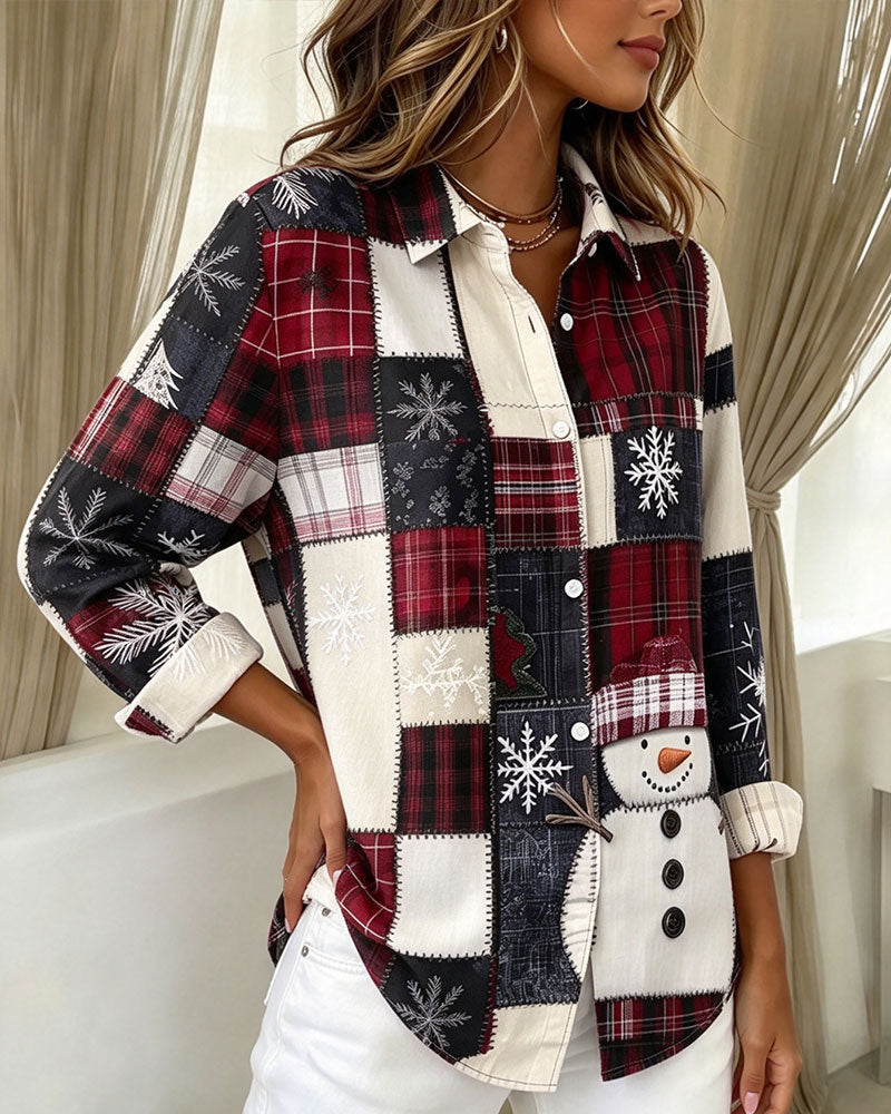 Lapel Button Plaid Christmas Style Shirt