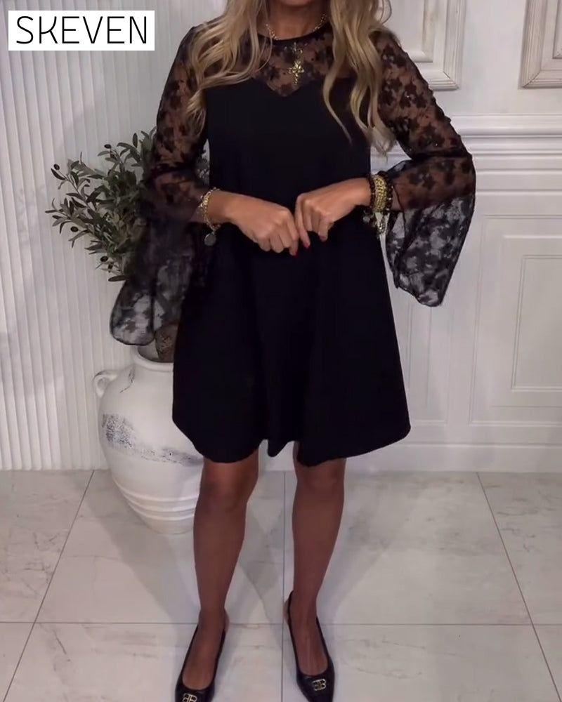 Solid Color Bell Sleeve Patchwork Dress