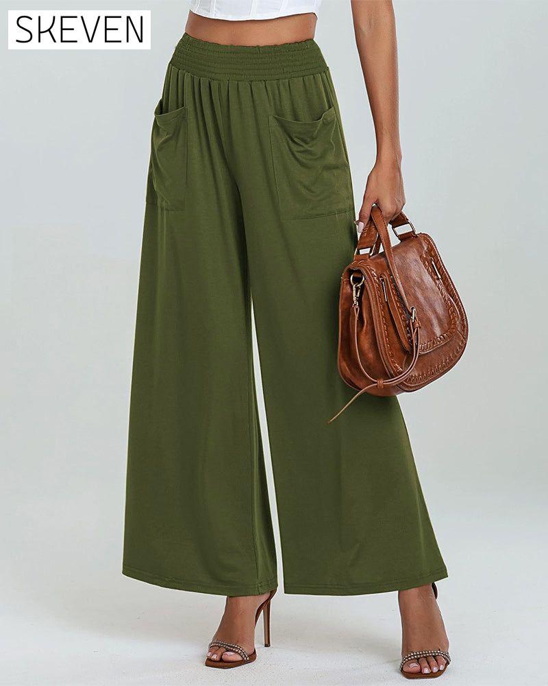 Pantalon bootcut à taille élastique et poches