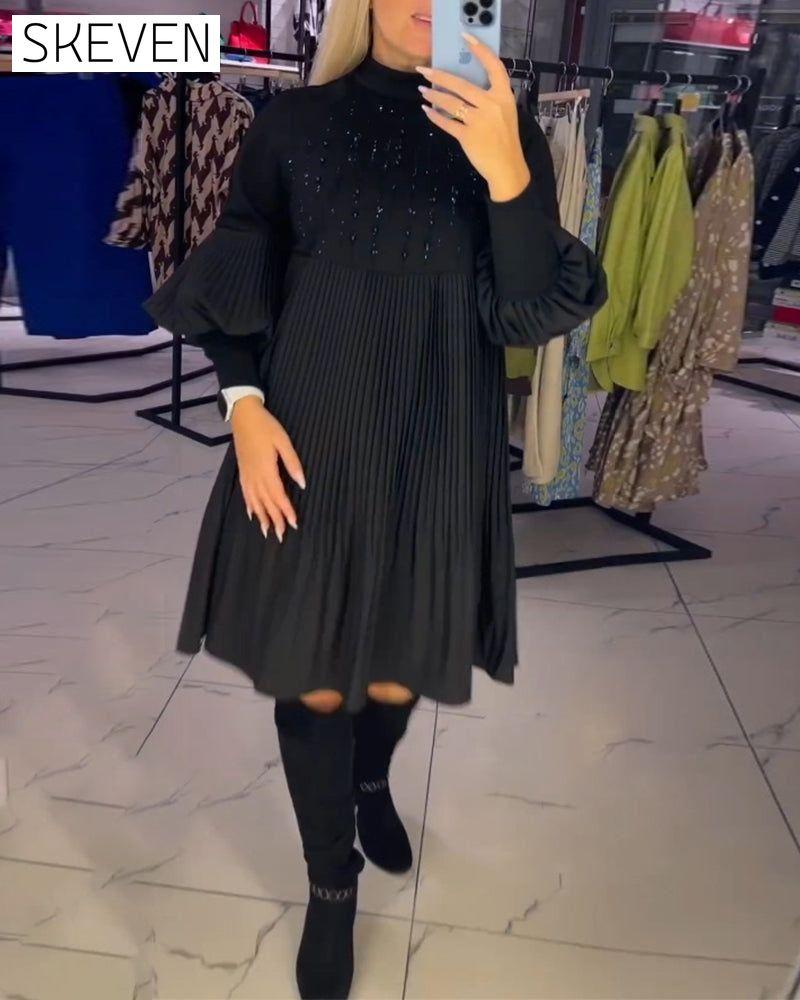 Balloon sleeve stand collar dress 2023 f/w 23BF casual dress