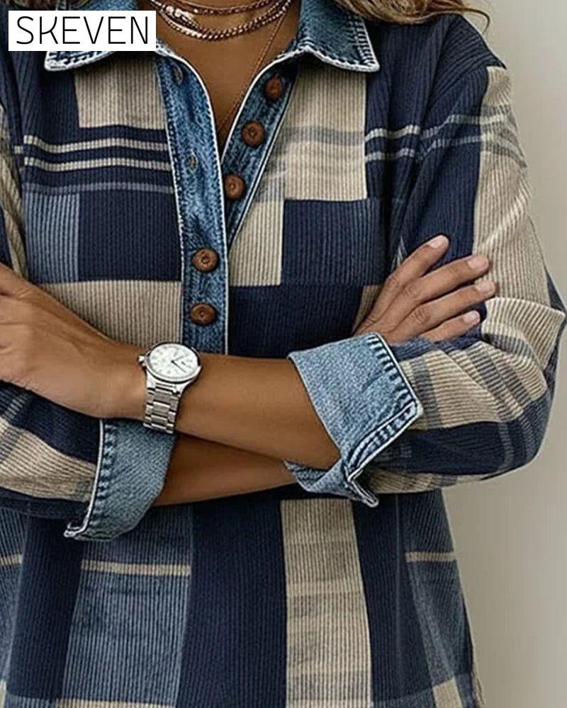 Button-Down Color-Blocked Printed Sweatshirt