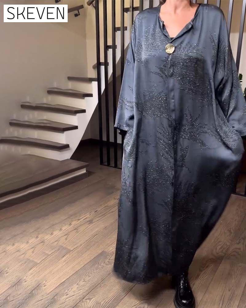 Long Sleeve Printed Straight Dress