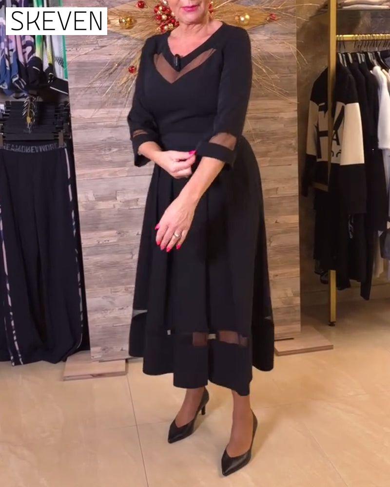 Fashion V-Neck Mesh Stitching Dress