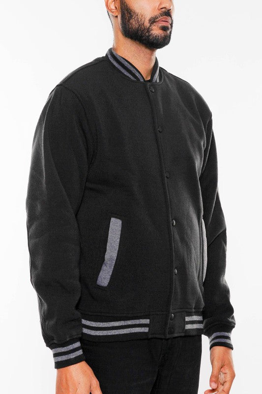 Mens Fleece Snap Button Varsity Jacket