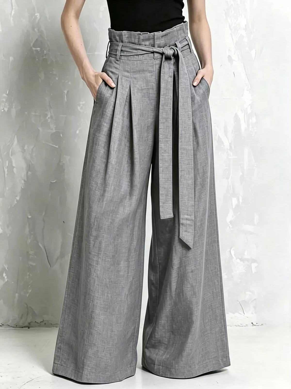 Full Size Wide-Leg Paperbag Waist Pants Plus Size