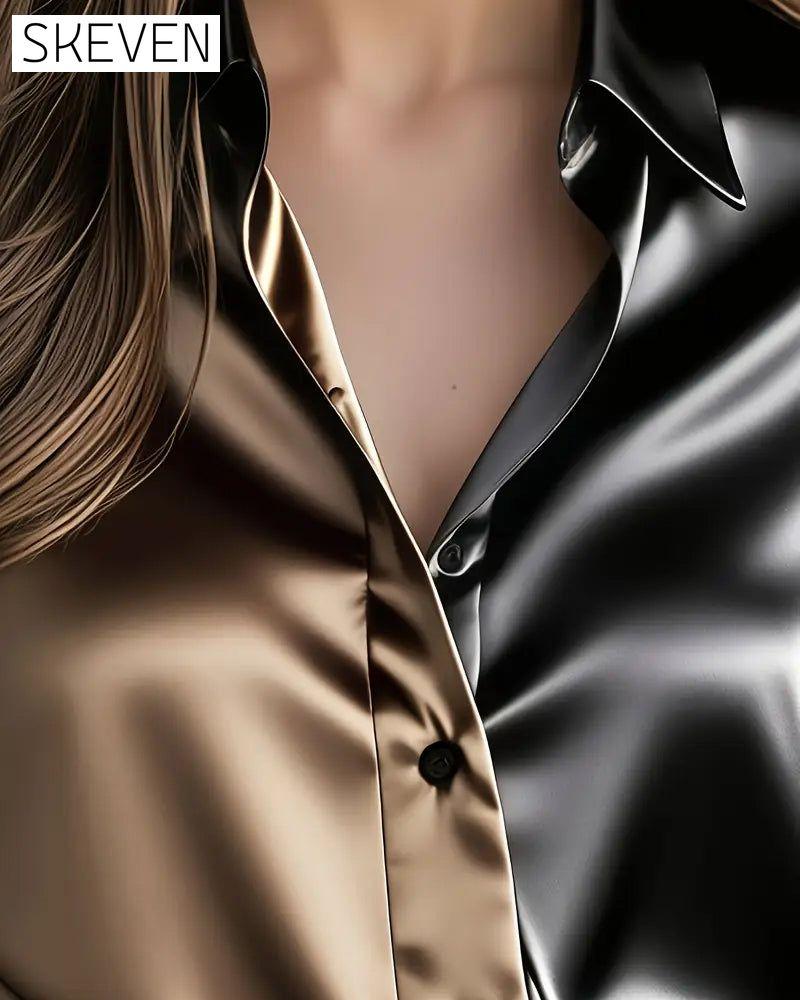 Fashionable Business Satin Color Block Shirt