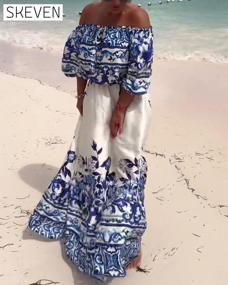 Off-Shoulder Printed Resort Dress