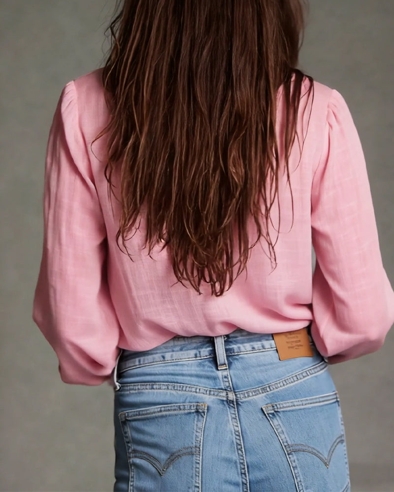 Half-Zip Ruffled Elegant Blouse