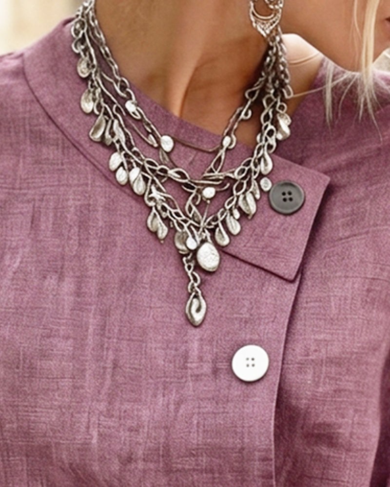 Asymmetrical Neck Tie Button Blouse