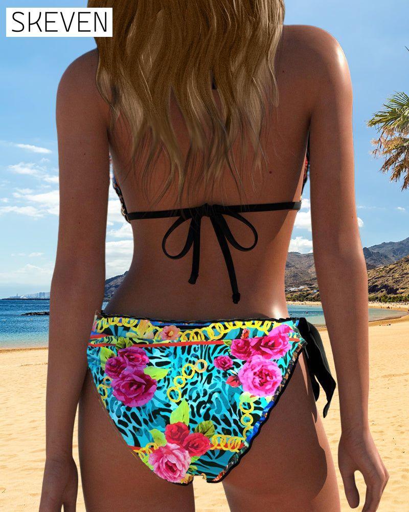 Bikini sexy à dos nu imprimé et lacets