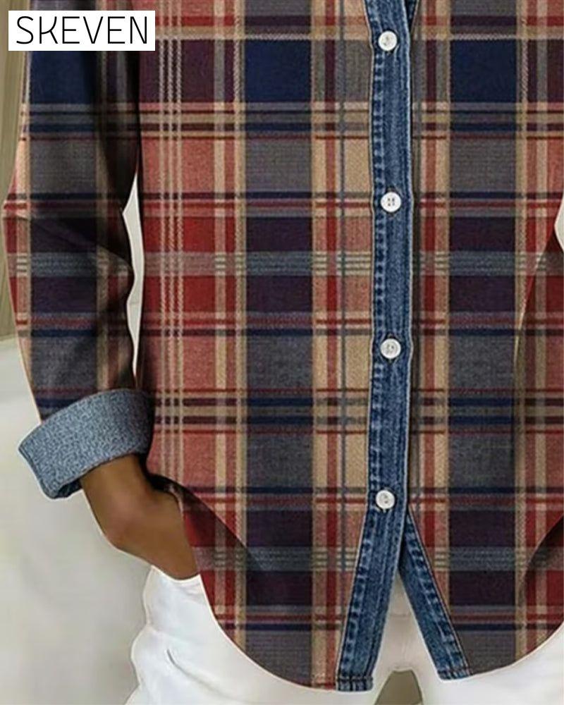 Blouse tendance à carreaux et couleurs contrastées