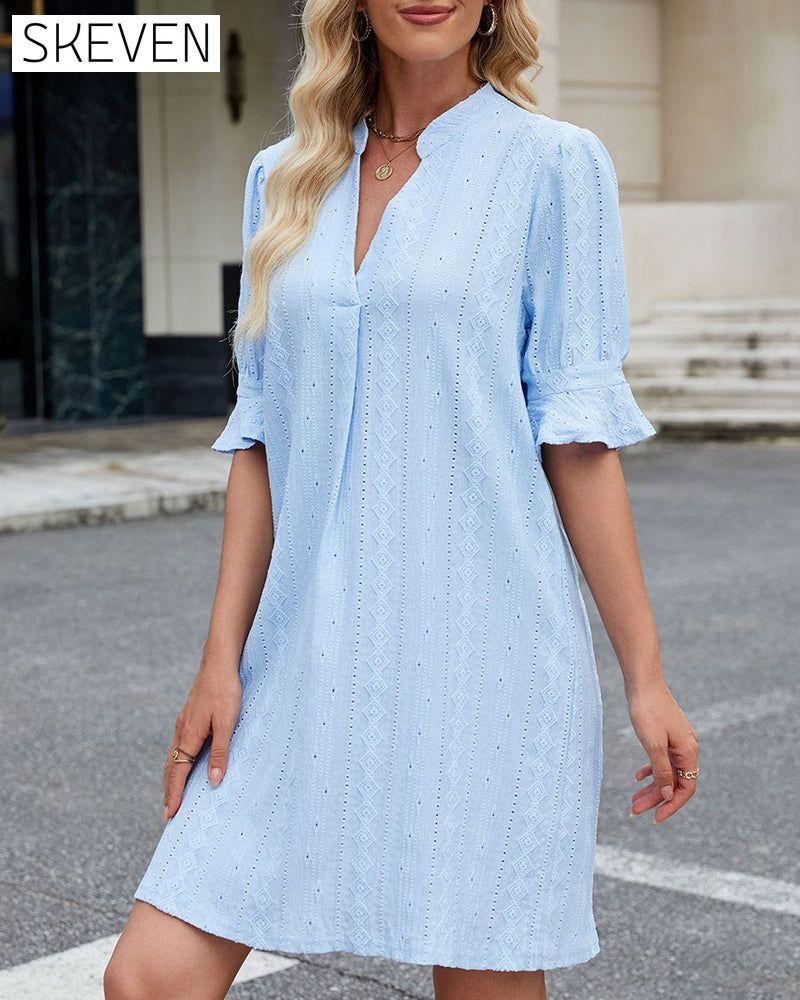 Solid Color V-Neck Dress