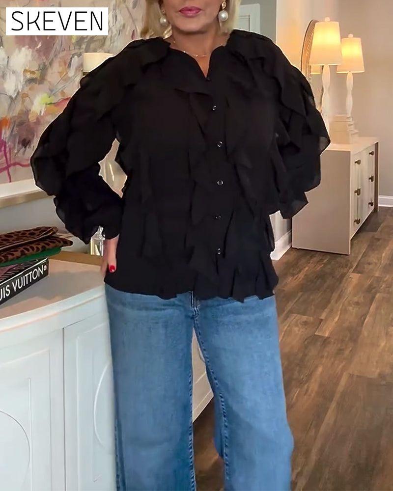 Ruffled Flowy Solid Color Shirt
