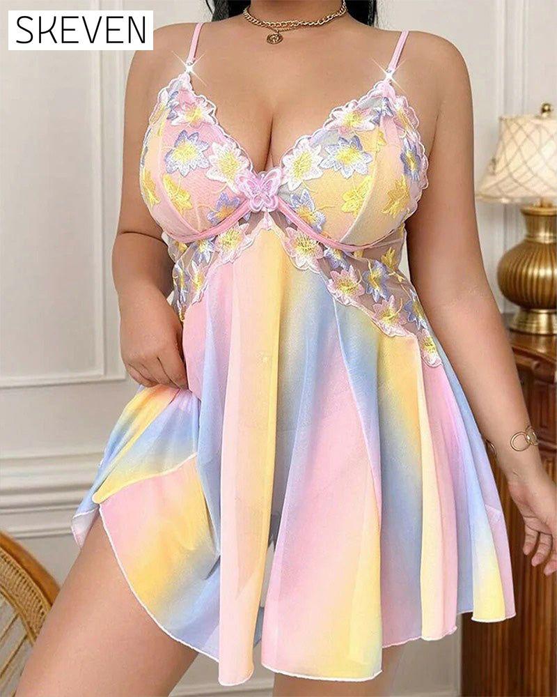 Plus Size Colorful Embroidered Camisole Nightgown