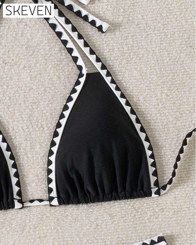 Sexy Contrast Color Split Triangle Bikini