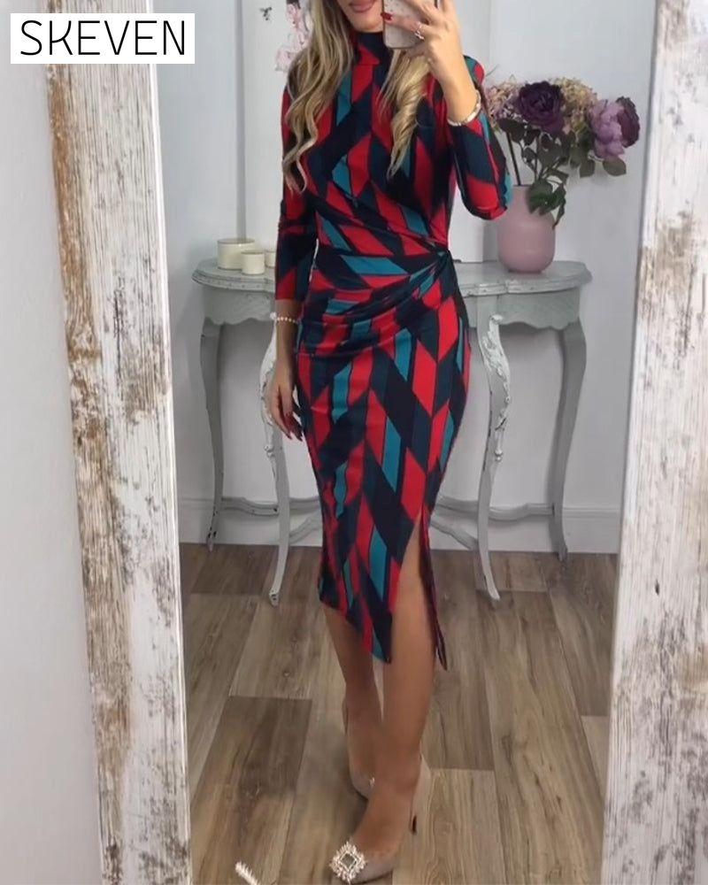 robe fendue à imprimé losanges