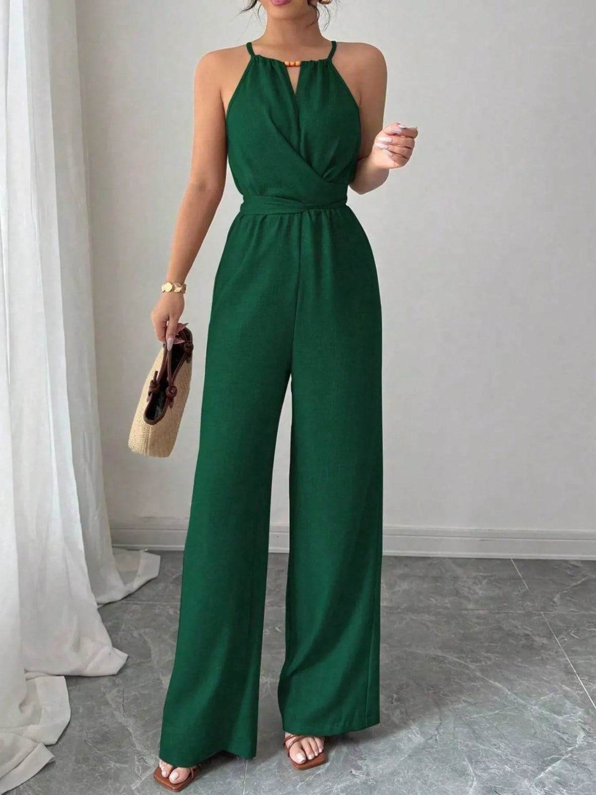 Sleeveless Tie Waist Wide-Leg Jumpsuit