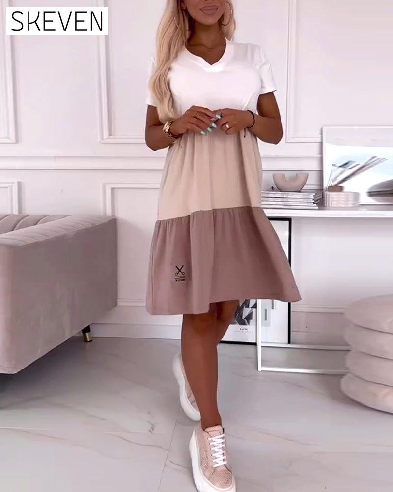 Colorblock short sleeve casual dress