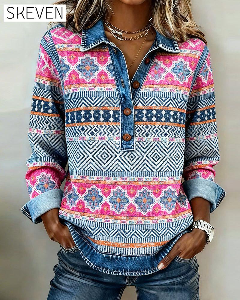 Sweat-shirt à boutons et blocs de couleur
