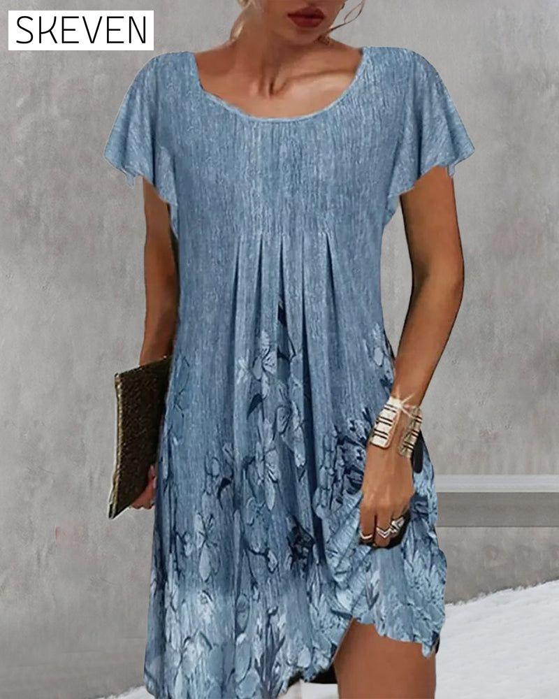 Ruffled Sleeves Printed Dress