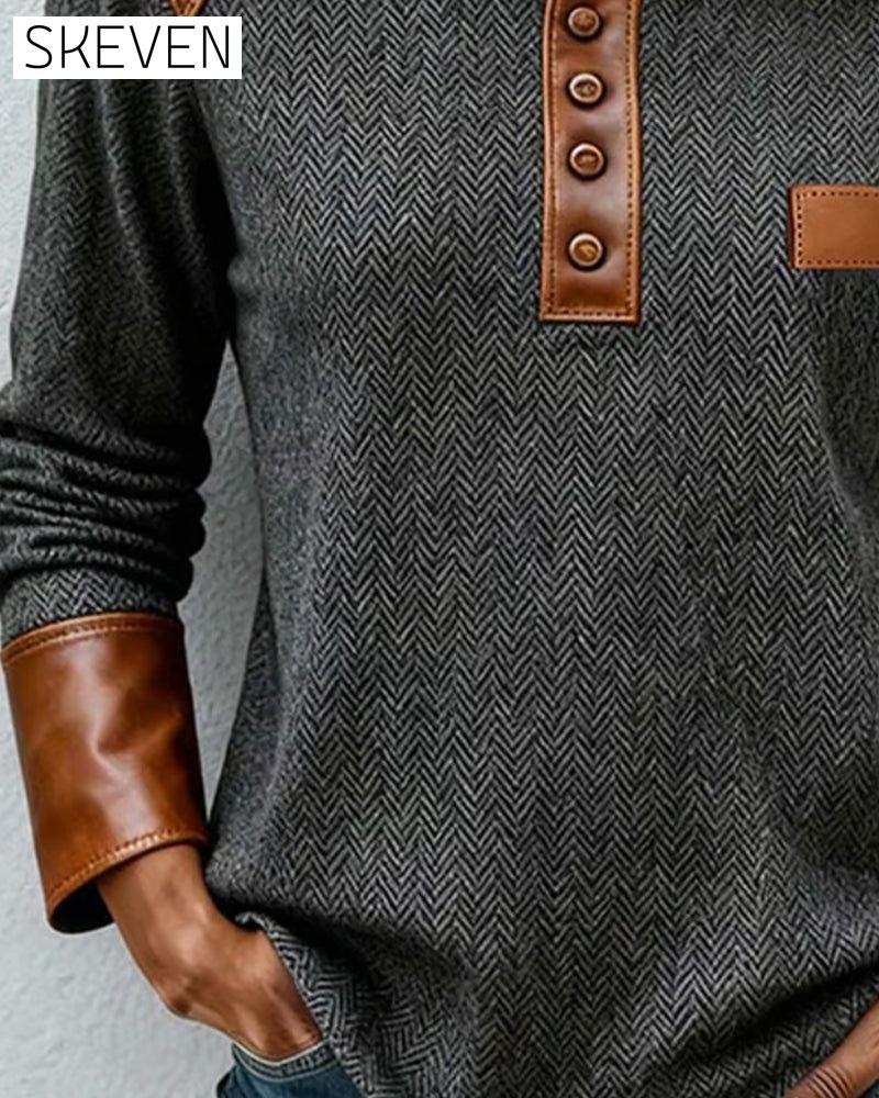 Distressed Washed Patchwork Henley Top