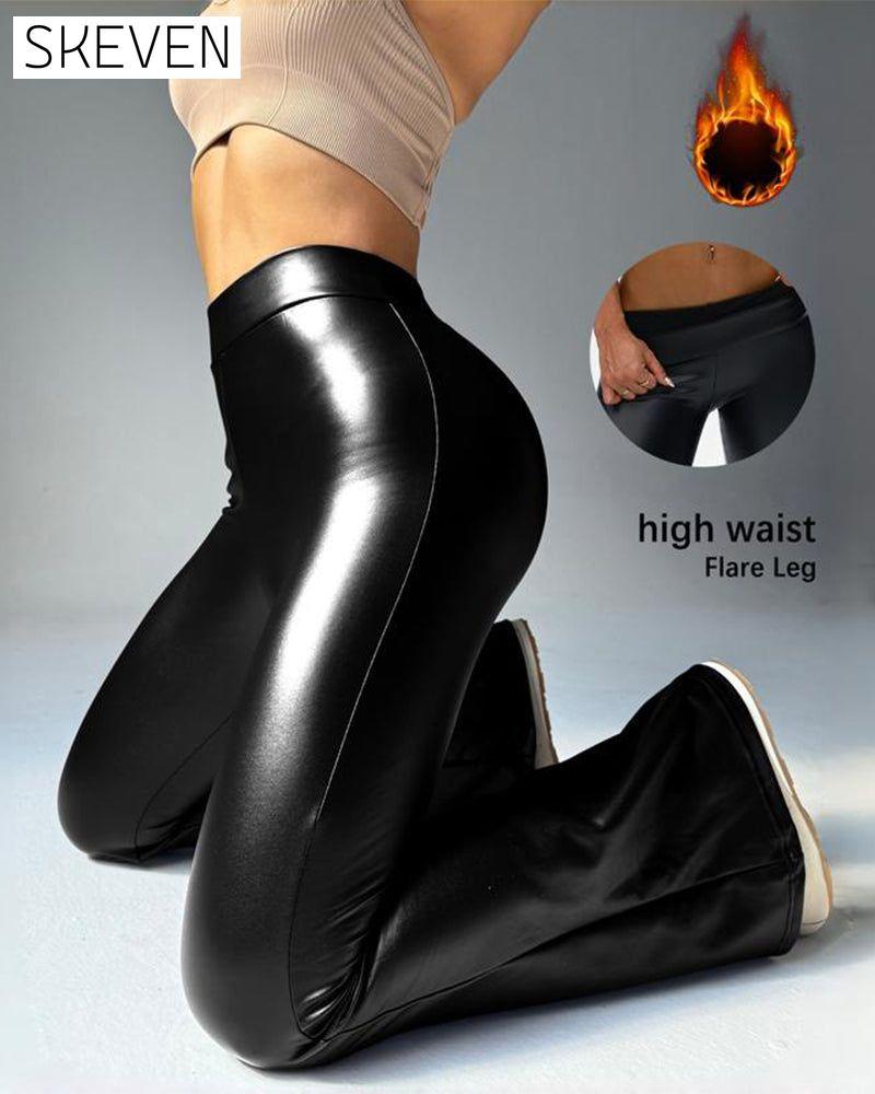Leggings taille haute en cuir PU noir uni