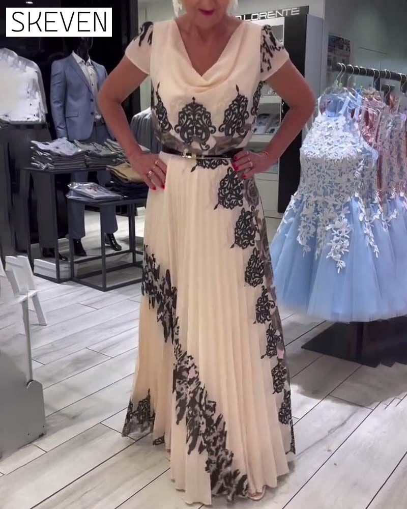 Vintage print pleated elegant dress