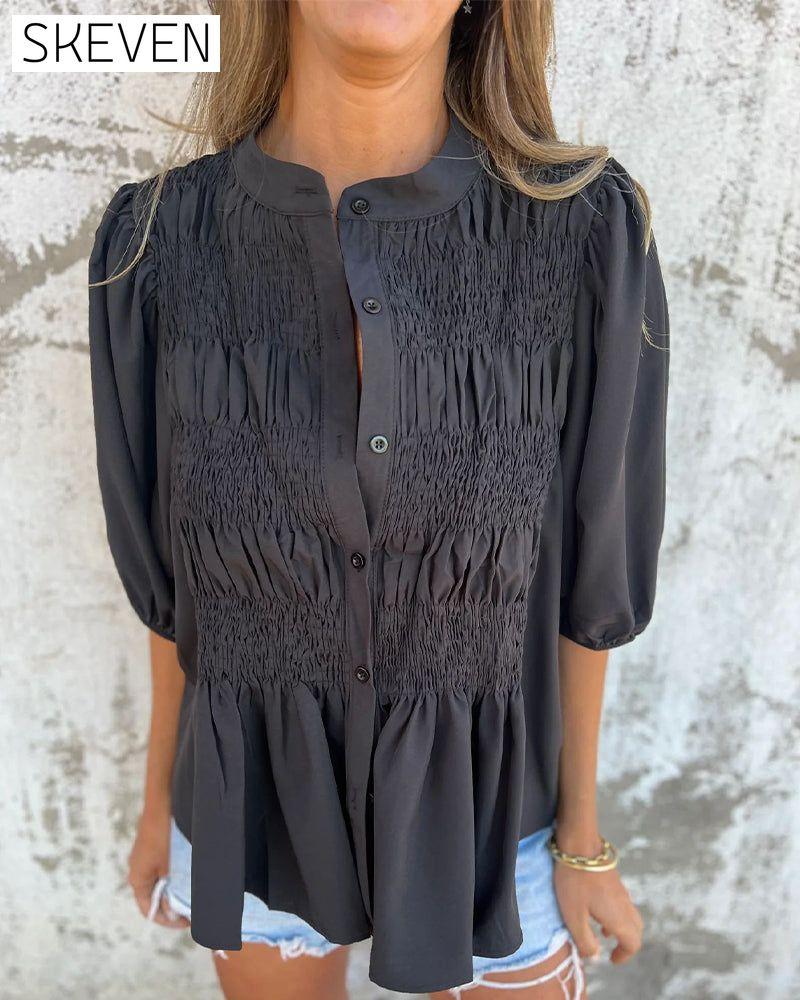 Casual Fashion Short Sleeve Solid Color Blouse