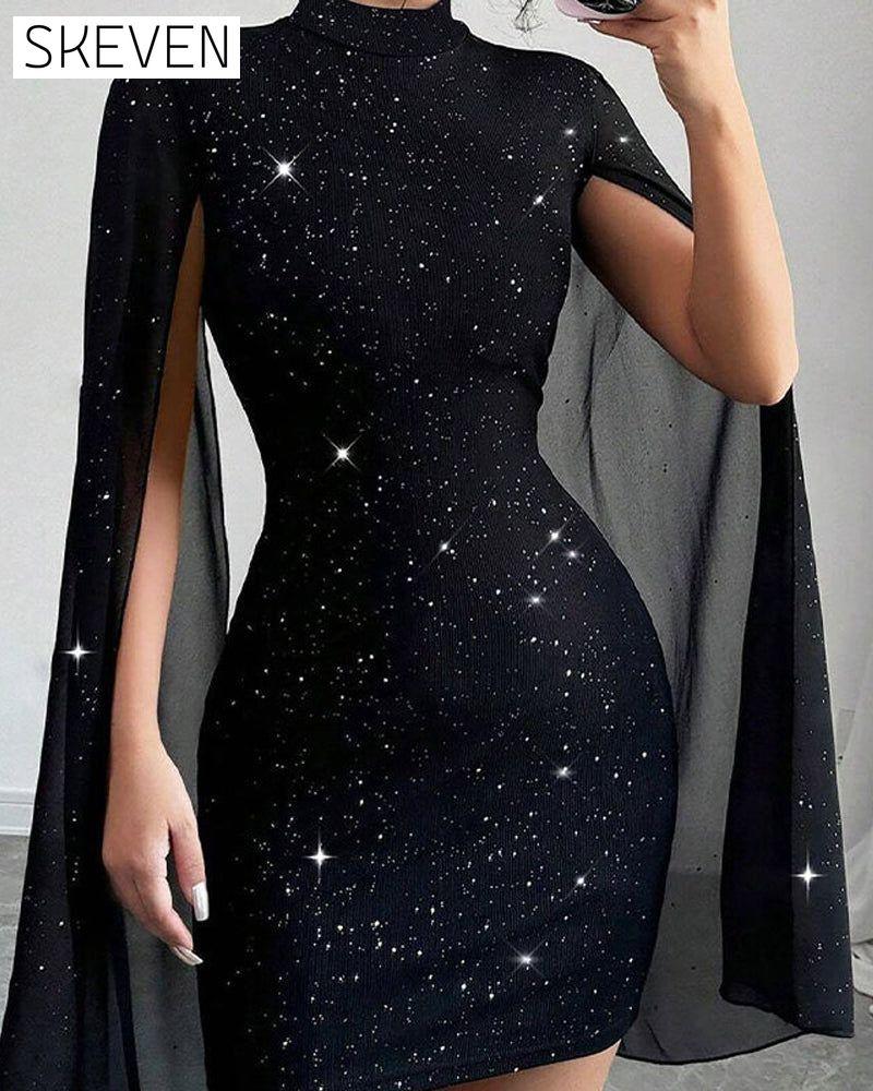 Elegantes Chiffon-Cape-Bodycon-Kleid