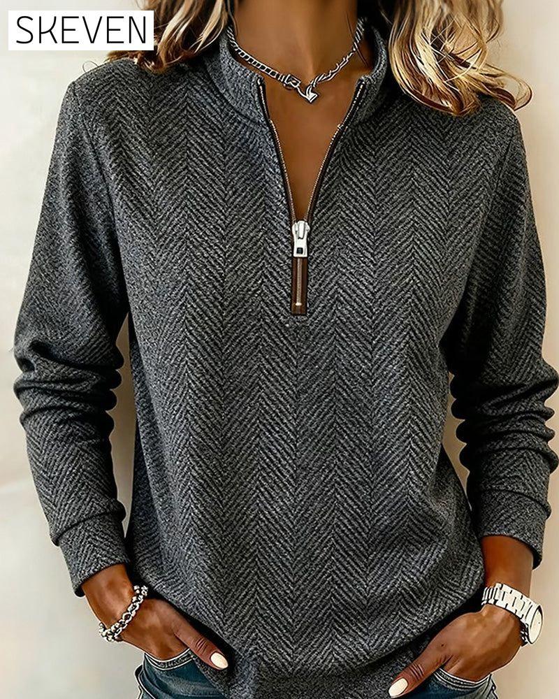 Stand Collar Zipper Casual Sweatshirt