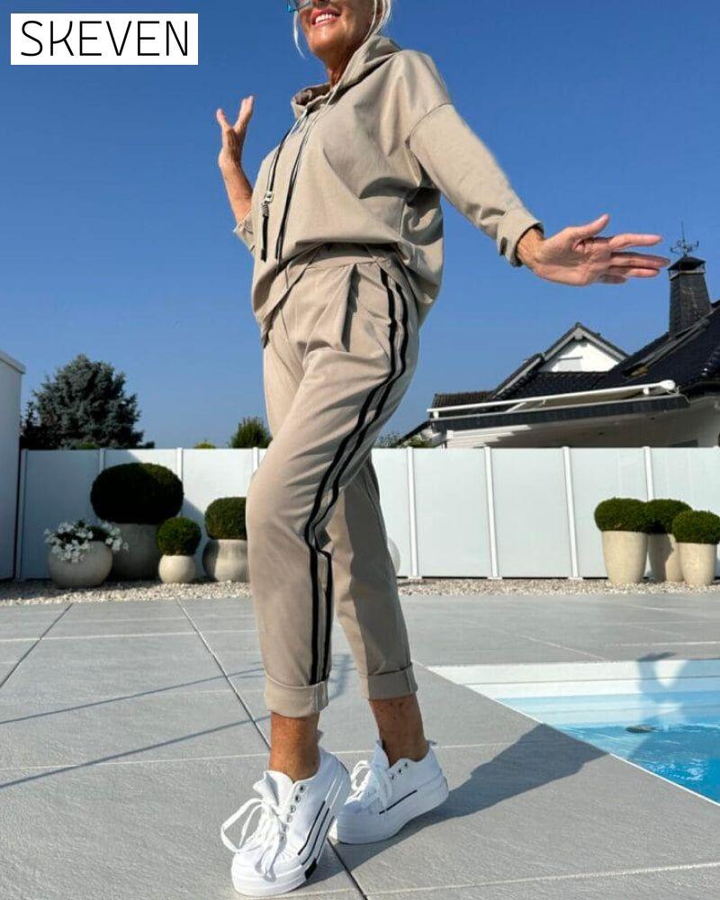 Lässiges zweiteiliges Set aus Damen-Kapuzenpullover und Hose