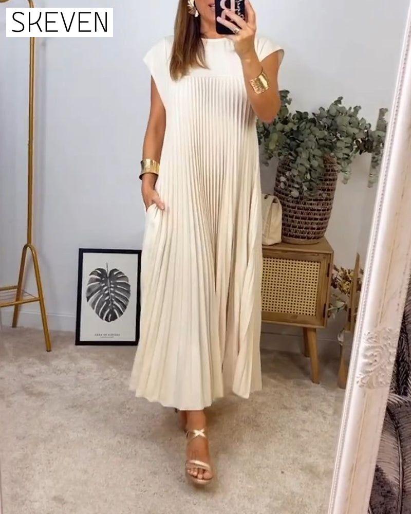 Sleeveless pleated simple solid color dress Beige S 2023 f/w 23BF casual dresses spring summer