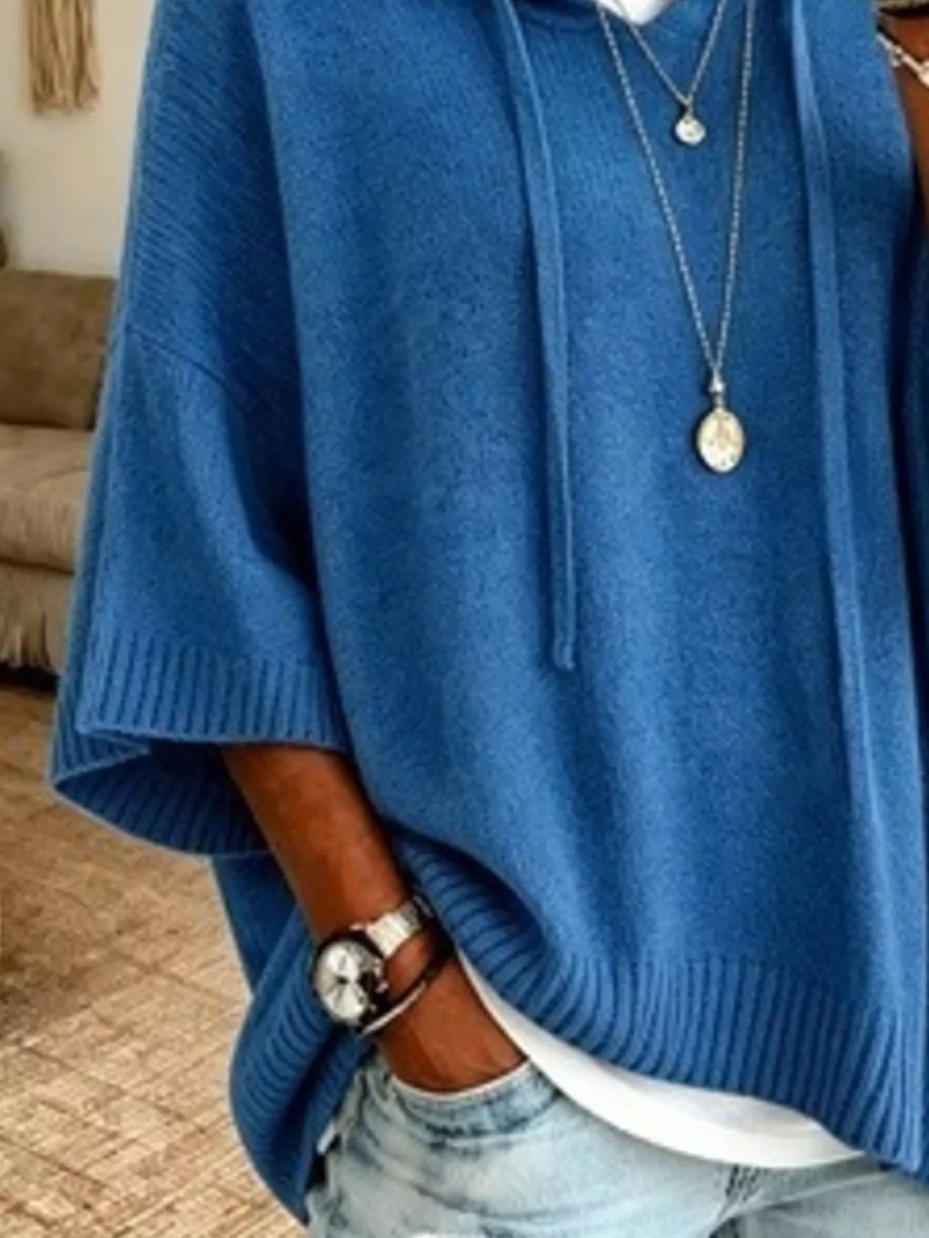 Full Size Casual Hooded Batwing Sleeve Knit Sweater Plus Size