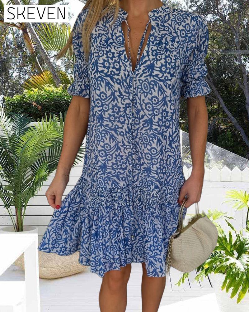 Robe imprimée à manches bouffantes et nœuds