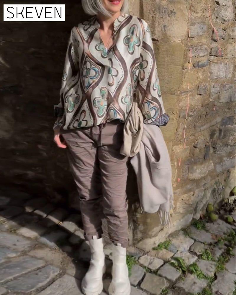 Retro style fashionable long sleeve blouse
