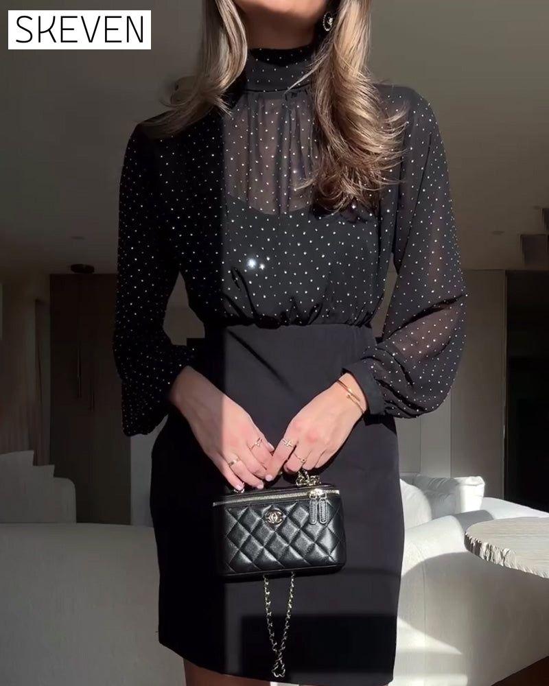 Elegant High-Neck Patchwork Dress
