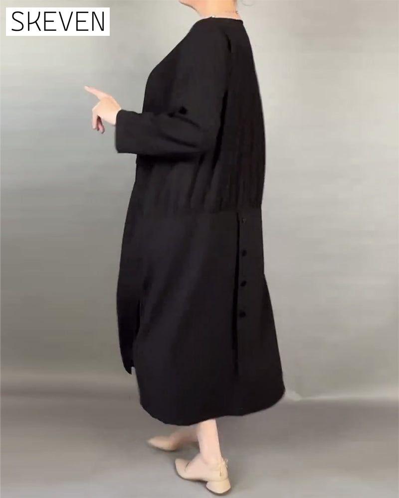 Plus Size Kleid in lockerer Knopfleiste, einfarbig