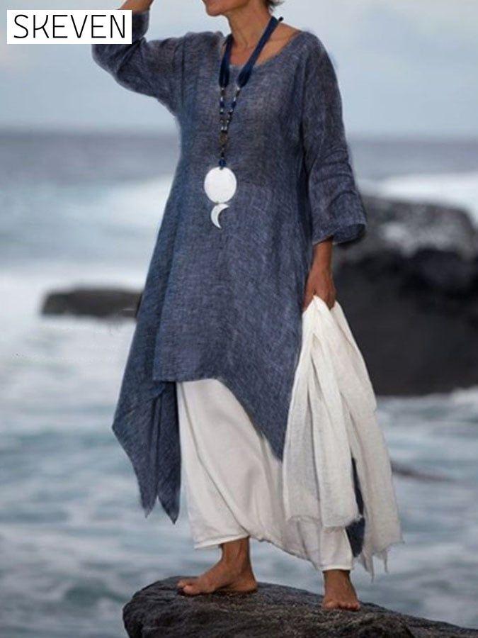 Casual Solid Resort Dress cotton linens