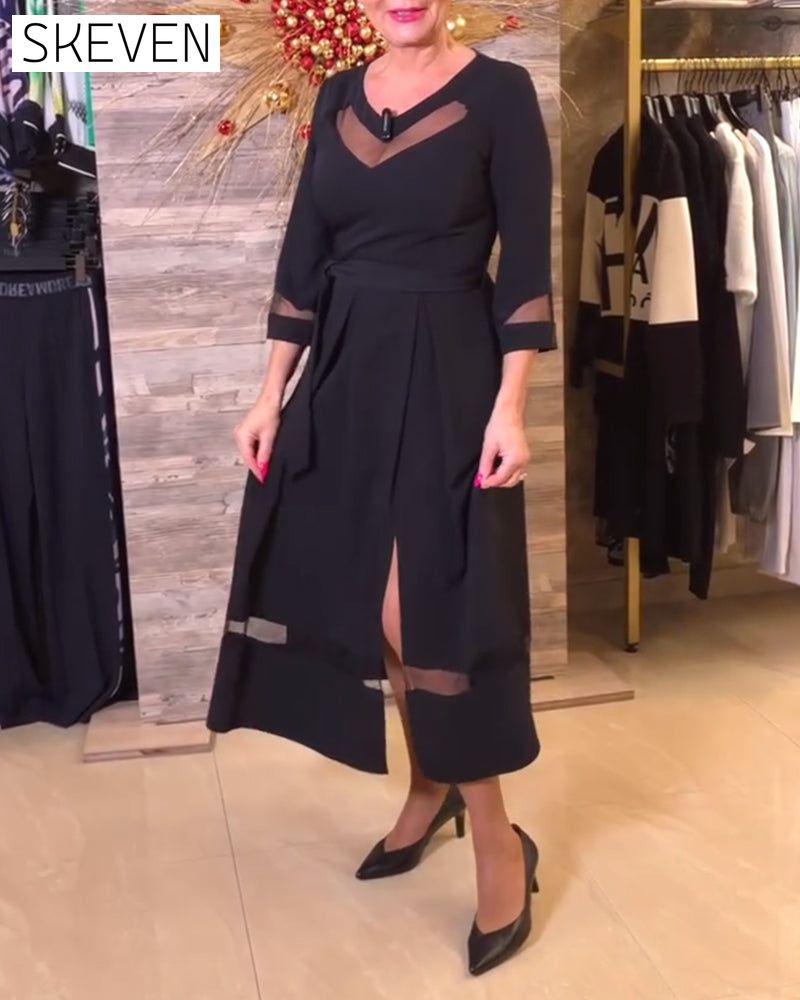 Fashion V-Neck Mesh Stitching Dress