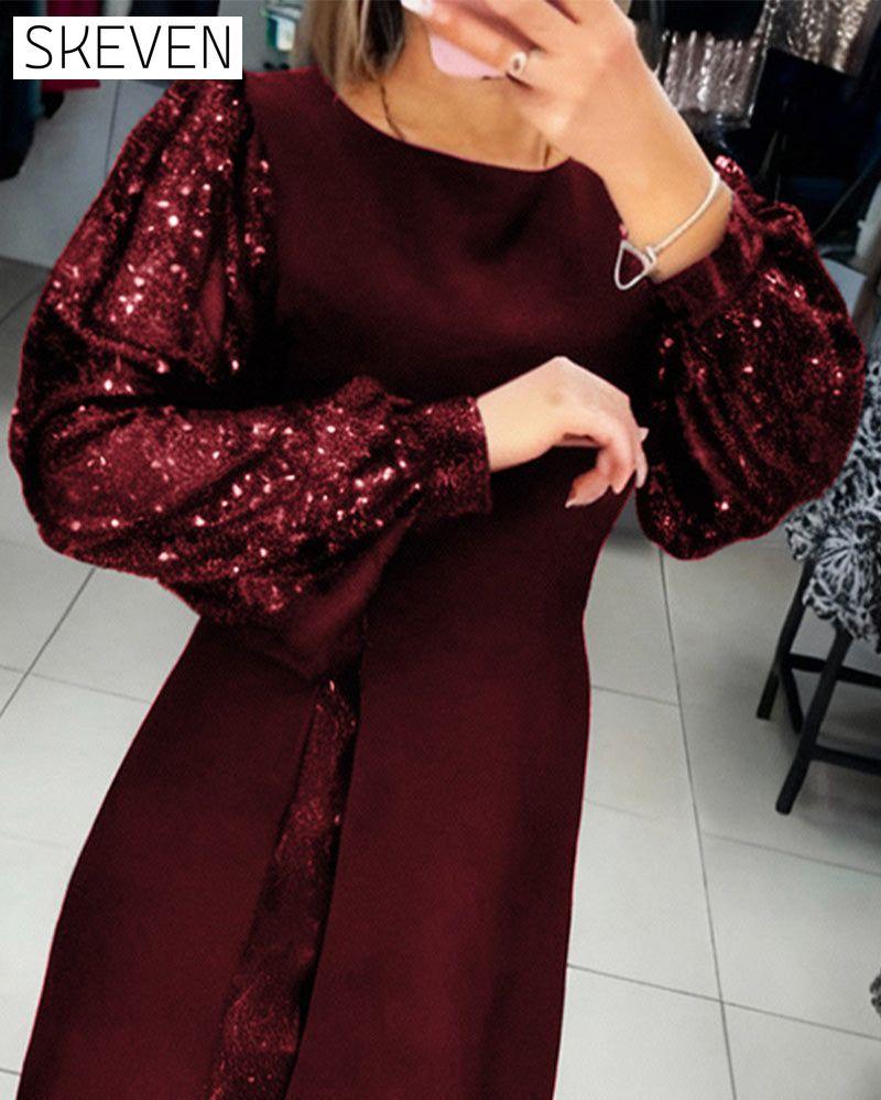 Puff-Sleeved Elegant Patchwork Dress