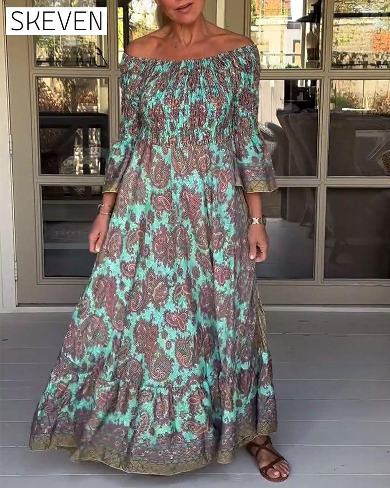 Ein-Schulter-Kleid mit lässigem Retro-Print