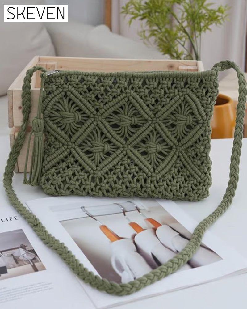 🏆Flash Sale⚡Minimalist Tassel Women's Clutch – Retro Cotton Rope Woven Bag, Summer Vacation Boho Beach Purse
