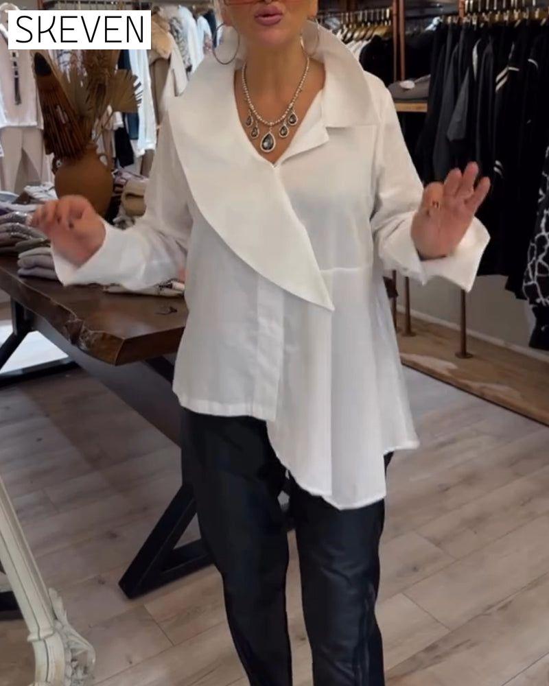 Irregular Lapel Solid Color Shirt