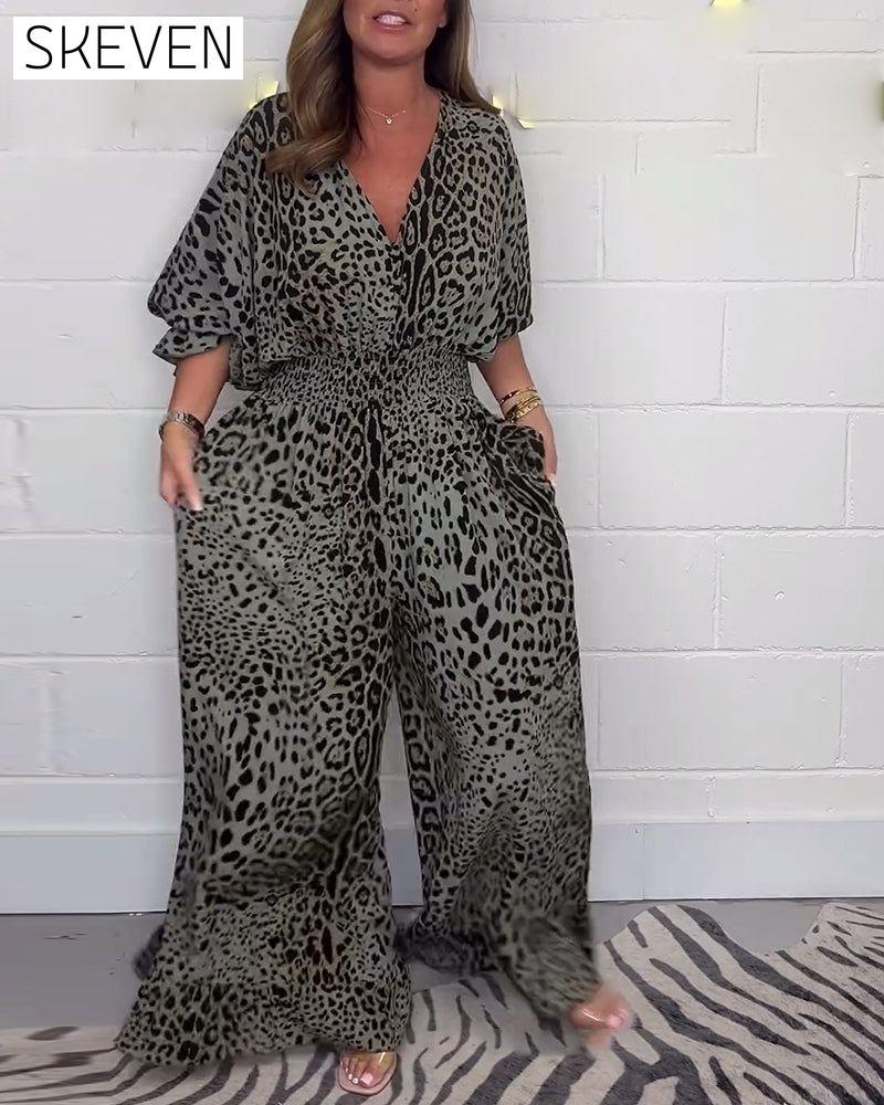 Leopard print lace-up elegant jumpsuit jumpsuits & rompers spring summer