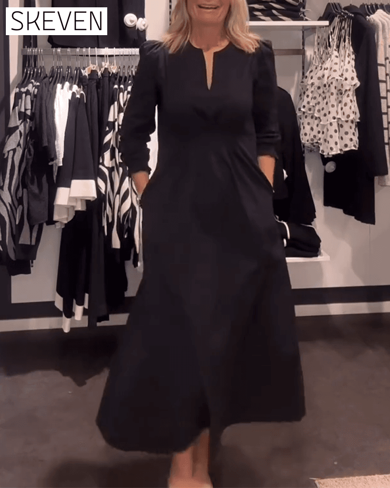 Robe trapèze à manches bouffantes et taille haute
