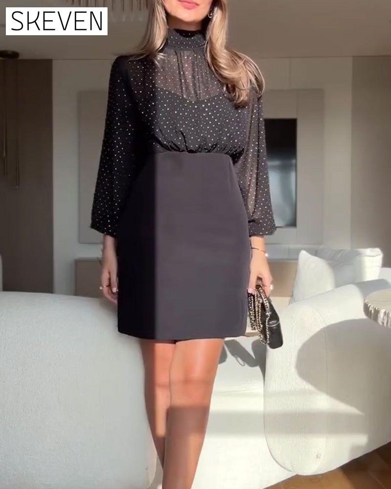 Elegant High-Neck Patchwork Dress