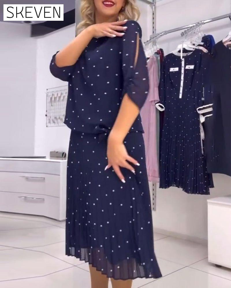 robe décontractée à pois et col rond